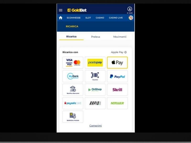 effettuare un deposito con GoldBet