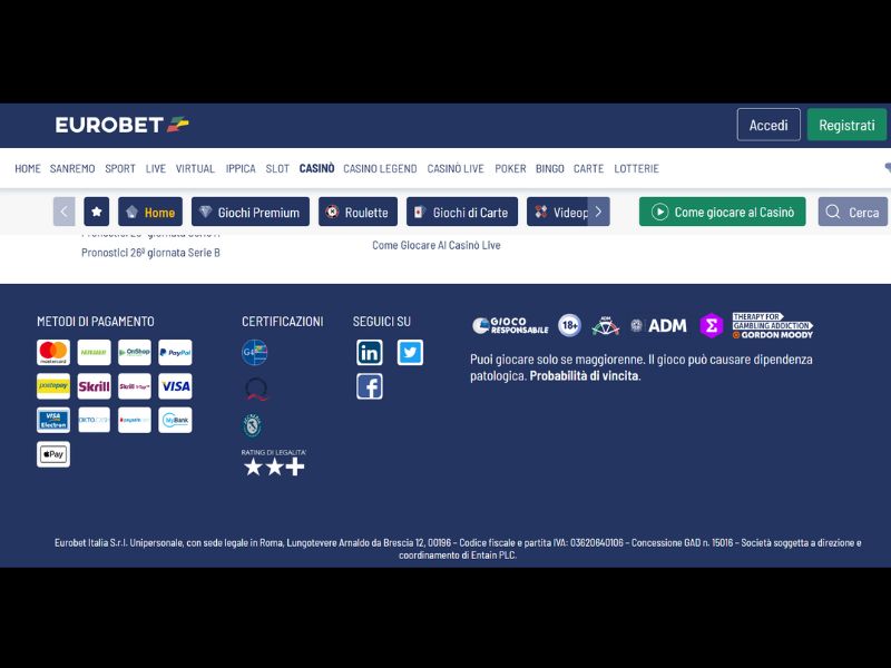 Effettuare un deposito con Eurobet